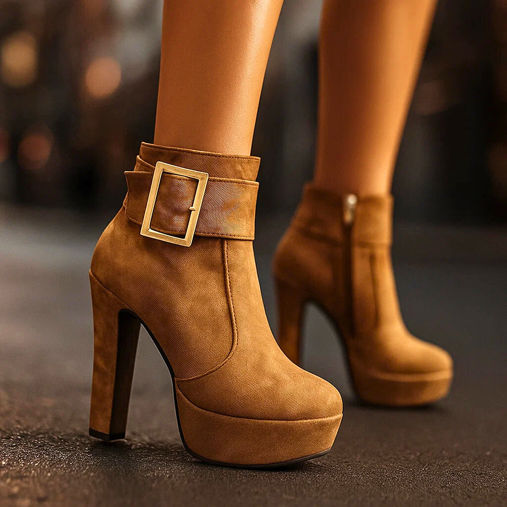 Women's Soft-Washed Denim Buckle Strap Boots Corvine