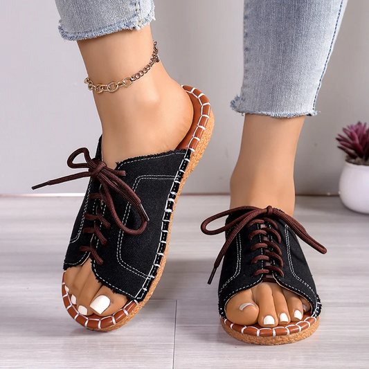 Women's Soft Denim Lace-Up Slide Sandals Corvine