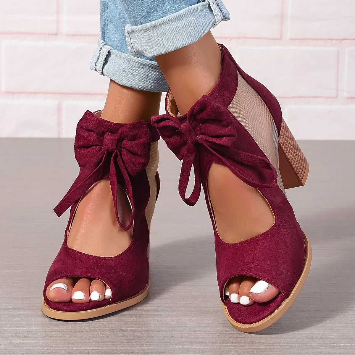 Women's Soft Faux-Suede Block Heel Shoes Corvine