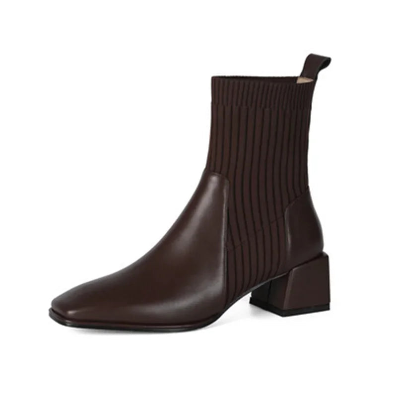 Women's Soft Faux Leather Block Heel Black Boots Corvine
