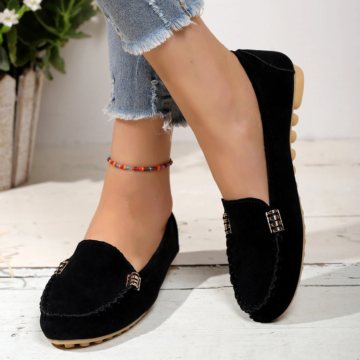 Women's Soft Flat Black Loafers Corvine