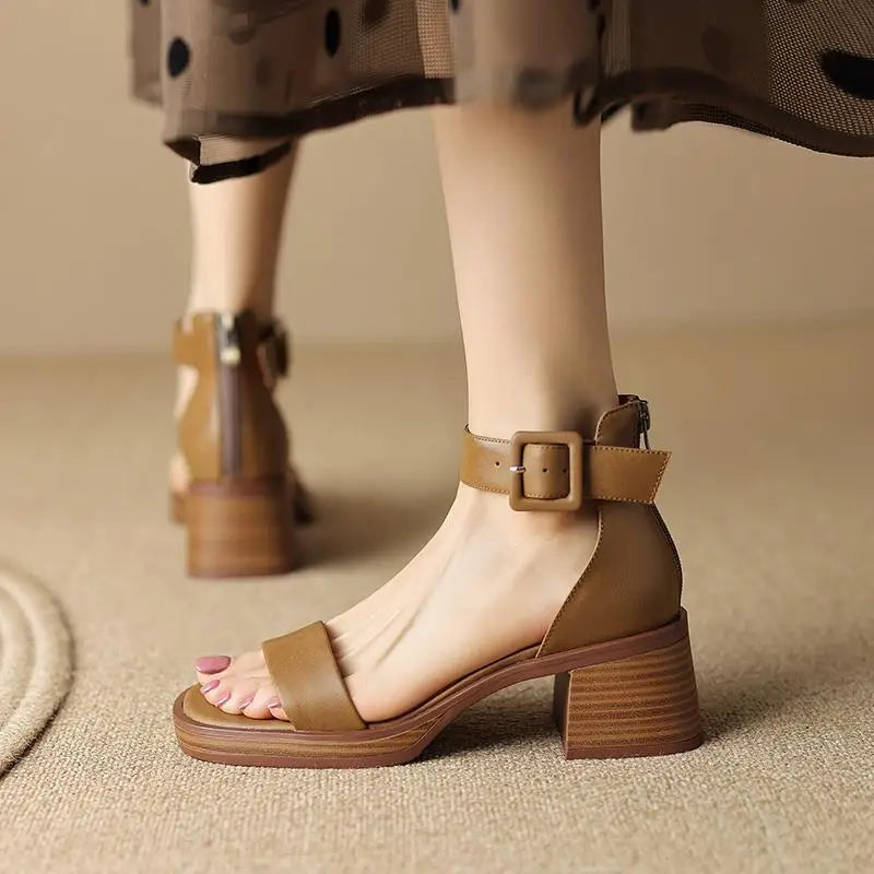 Women's Soft Leather Adjustable Strap Heels Corvine