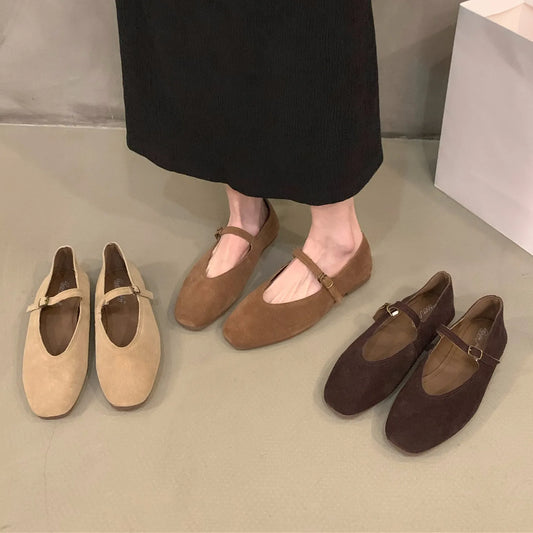 Women's Soft Leather Round Toe Black Flats Corvine