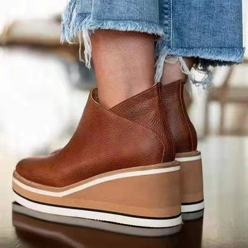 Women's Soft Leather Wedge Boots Corvine