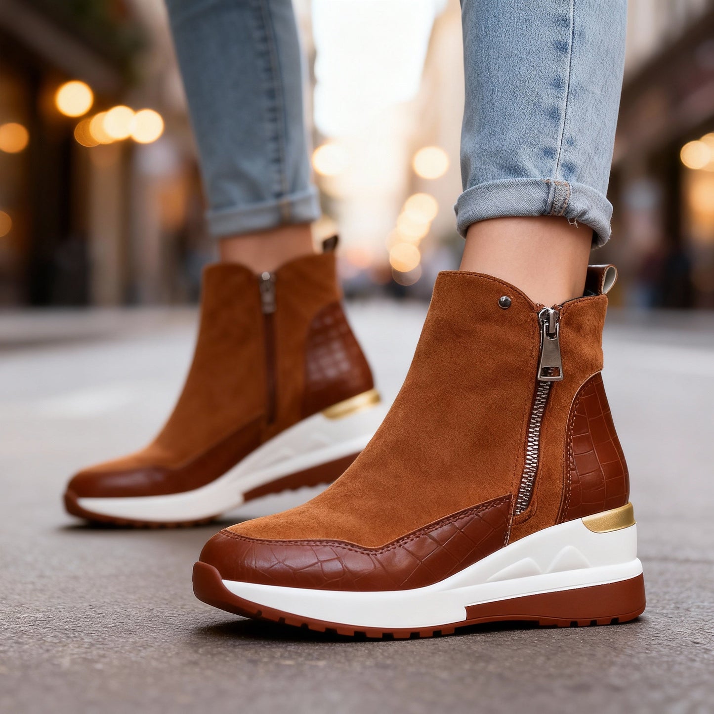 Women's Soft Leather Wedge Heel Trainers Corvine