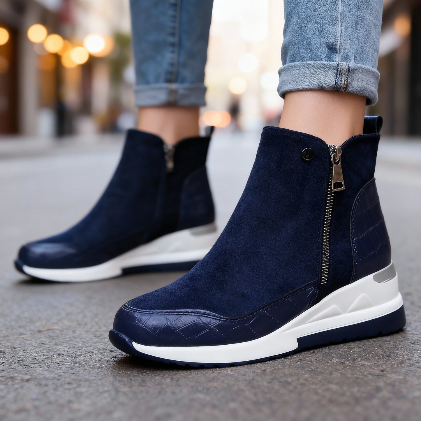 Women's Soft Leather Wedge Heel Trainers Corvine