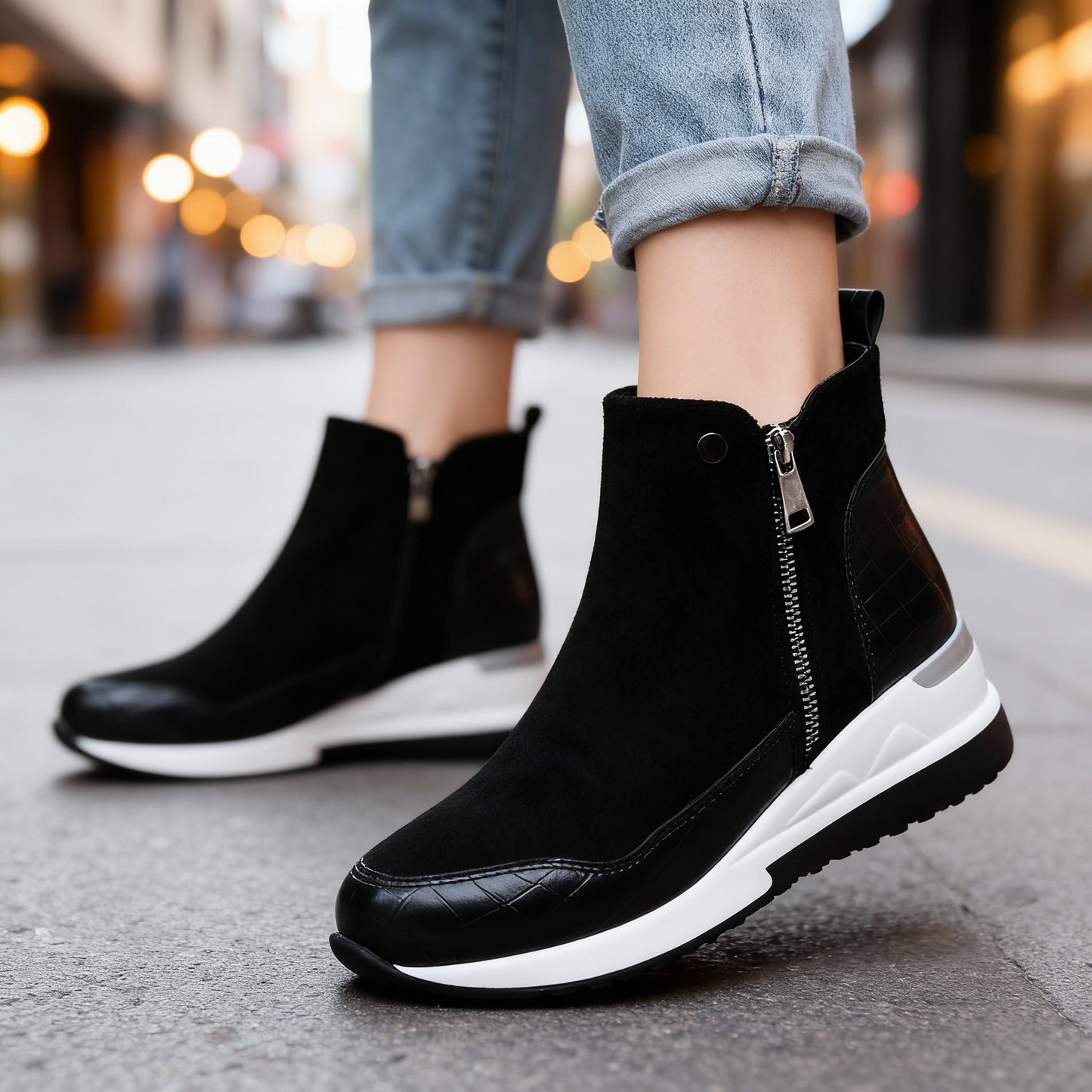 Women's Soft Leather Wedge Heel Trainers Corvine