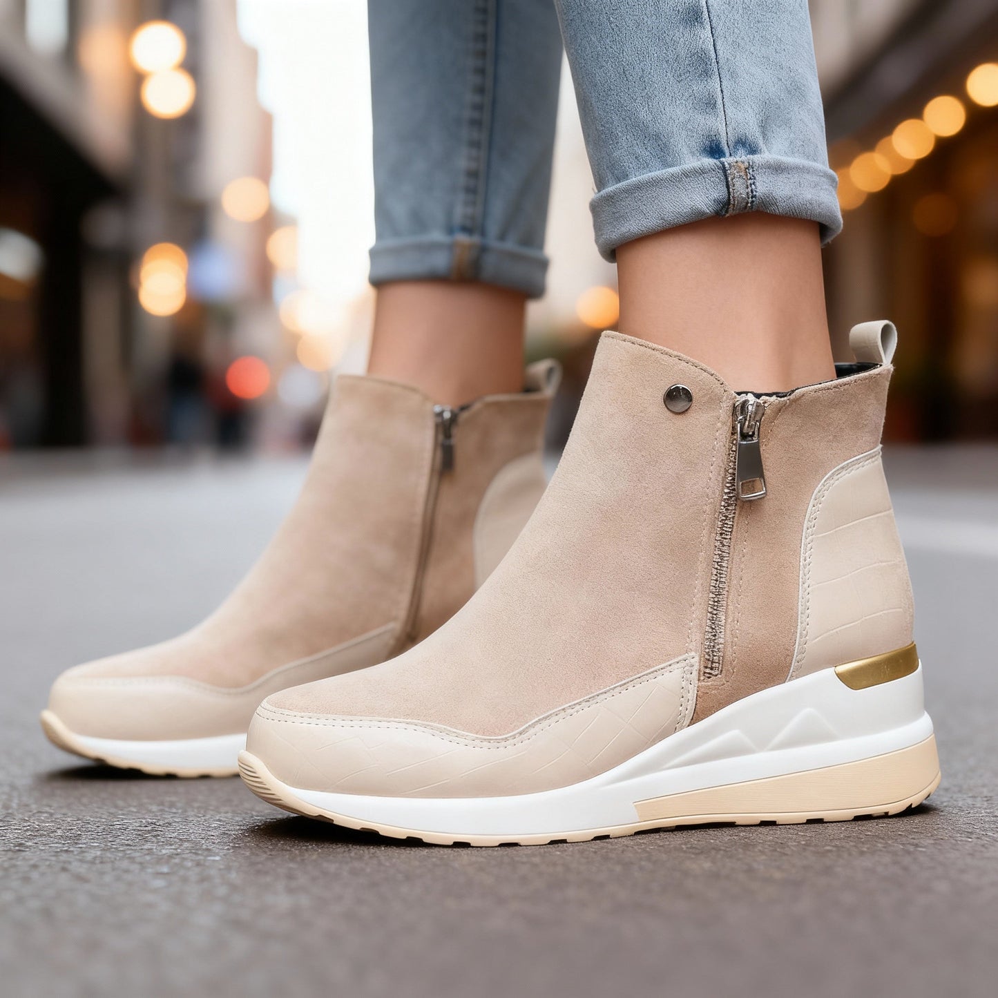 Women's Soft Leather Wedge Heel Trainers Corvine
