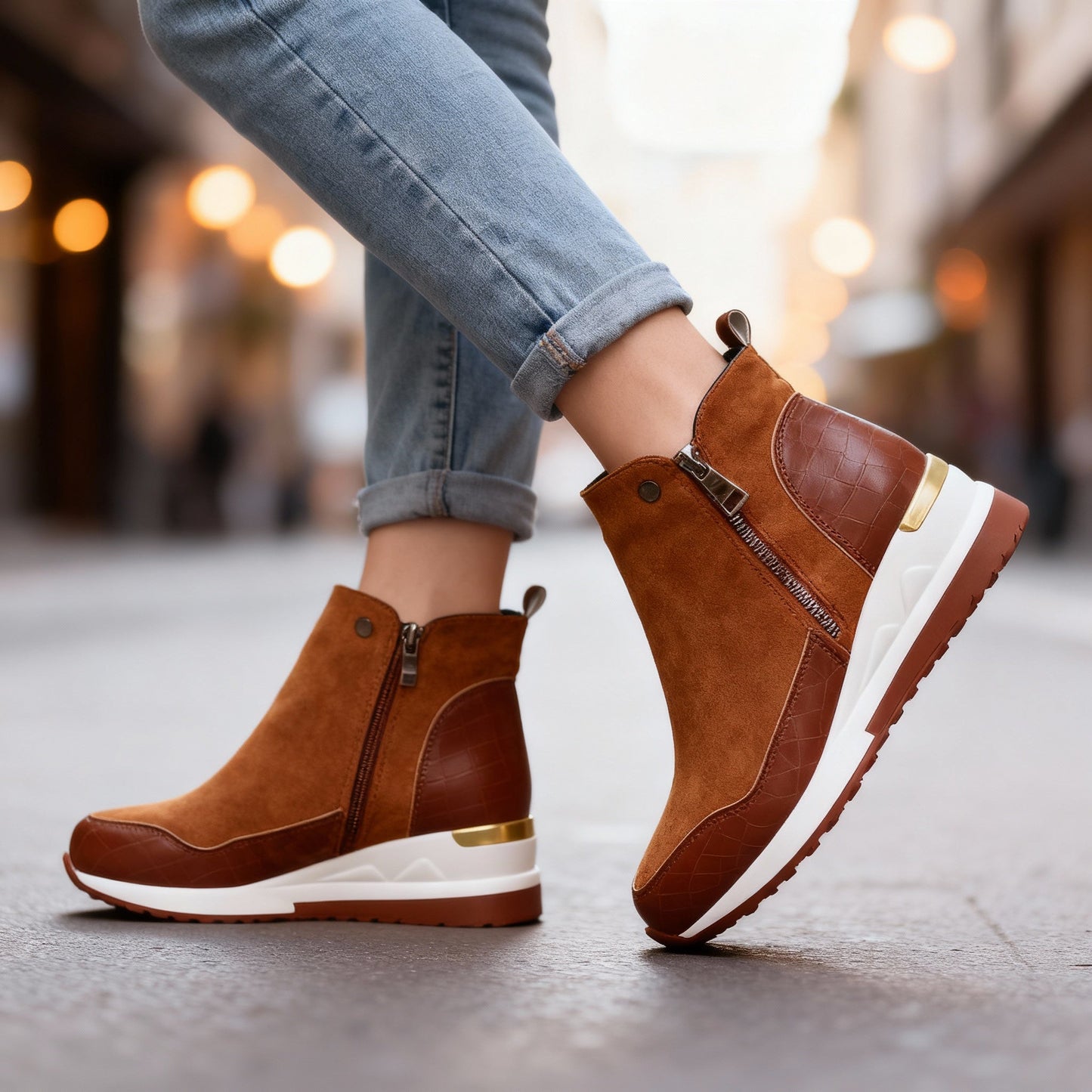Women's Soft Leather Wedge Heel Trainers Corvine