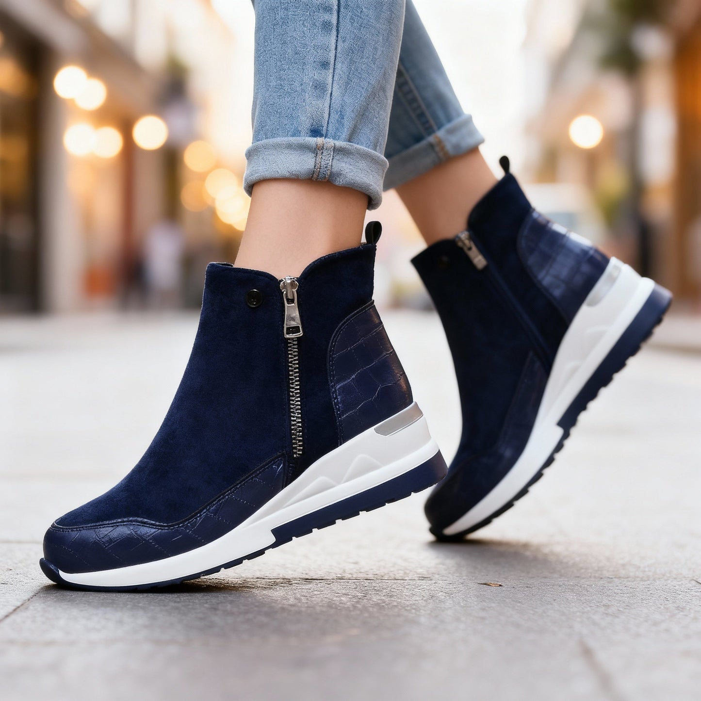 Women's Soft Leather Wedge Heel Trainers Corvine