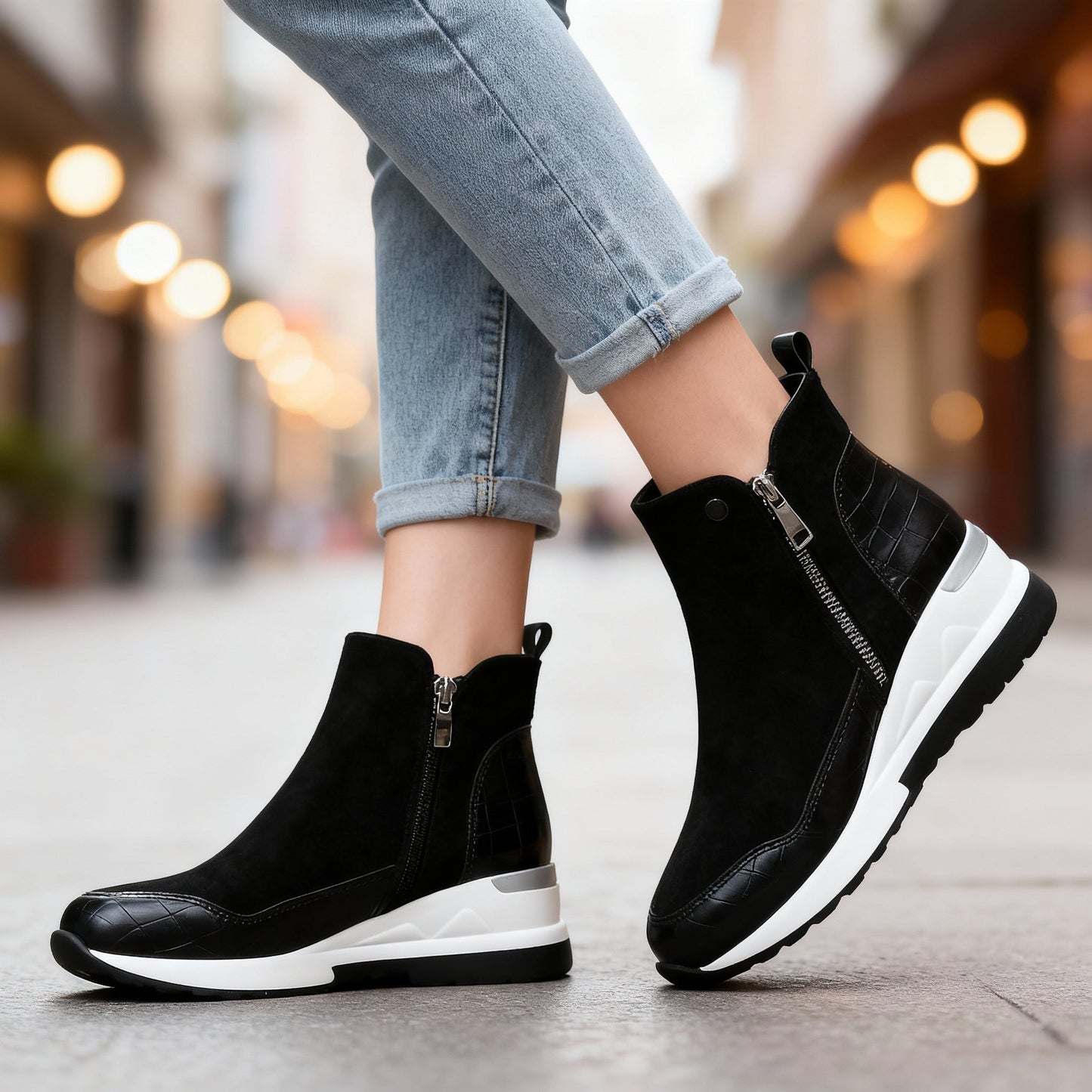 Women's Soft Leather Wedge Heel Trainers Corvine