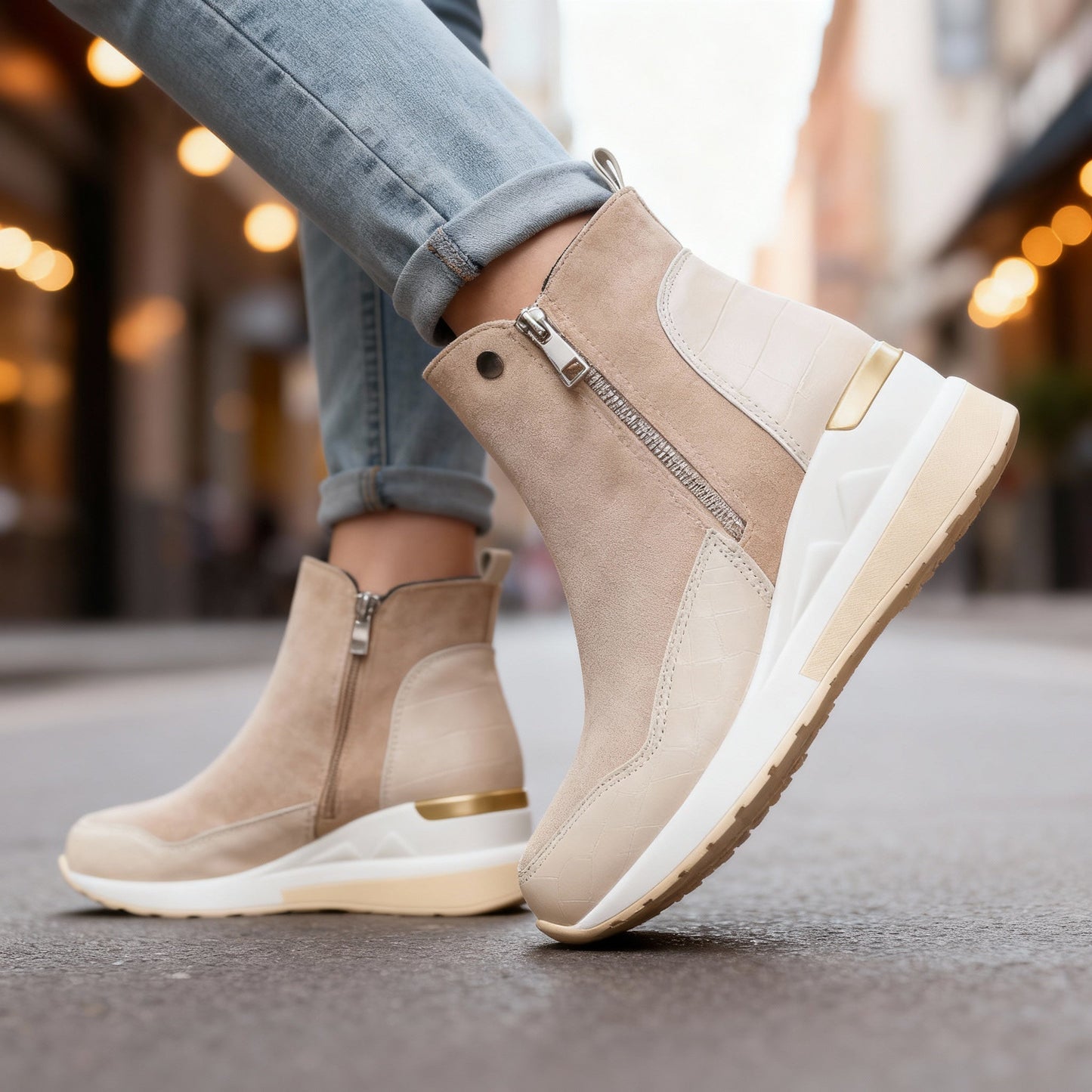 Women's Soft Leather Wedge Heel Trainers Corvine