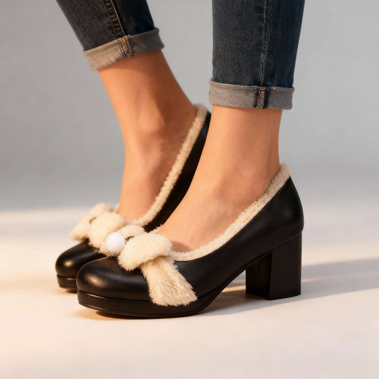 Women's Soft Sherpa Lined Block Heel Pumps Corvine