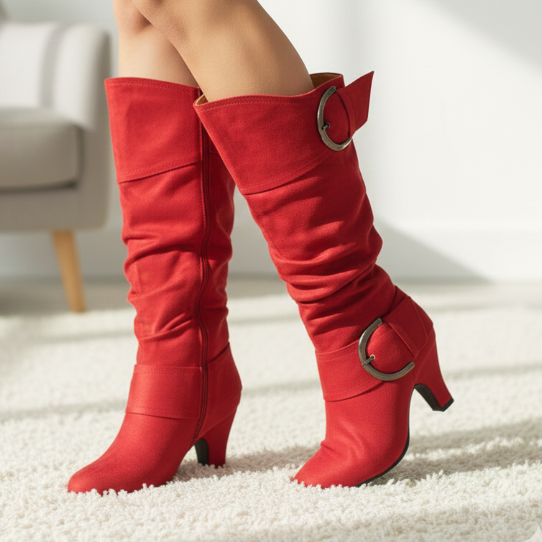 Women's Soft Stretchy Material Double-Buckle Boots Corvine