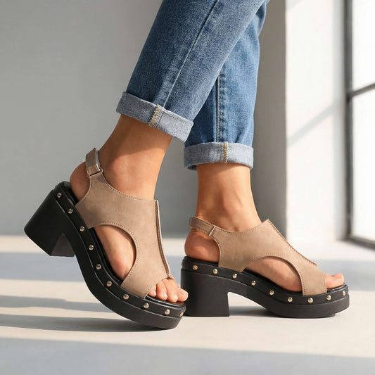 Women's Soft Suede Adjustable Block Heel Slides Corvine