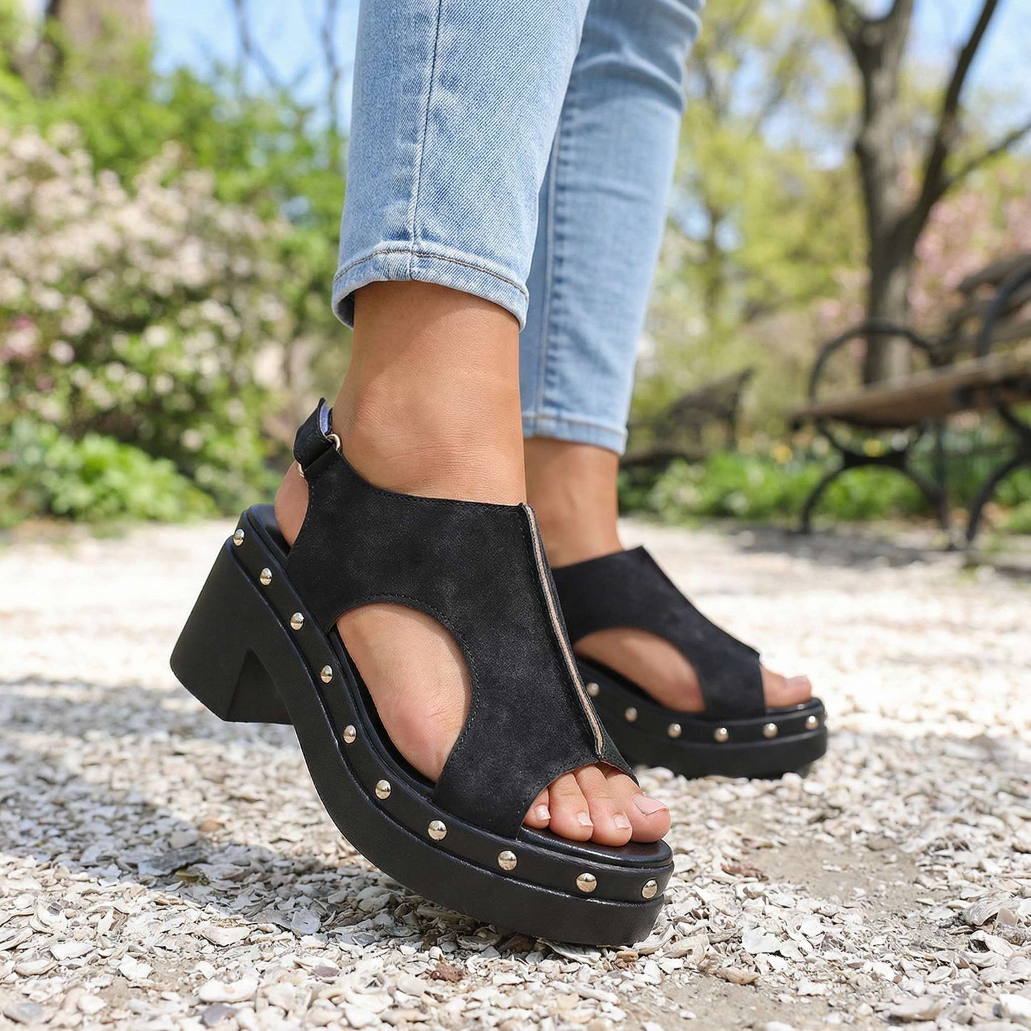 Women's Soft Suede Adjustable Block Heel Slides Corvine