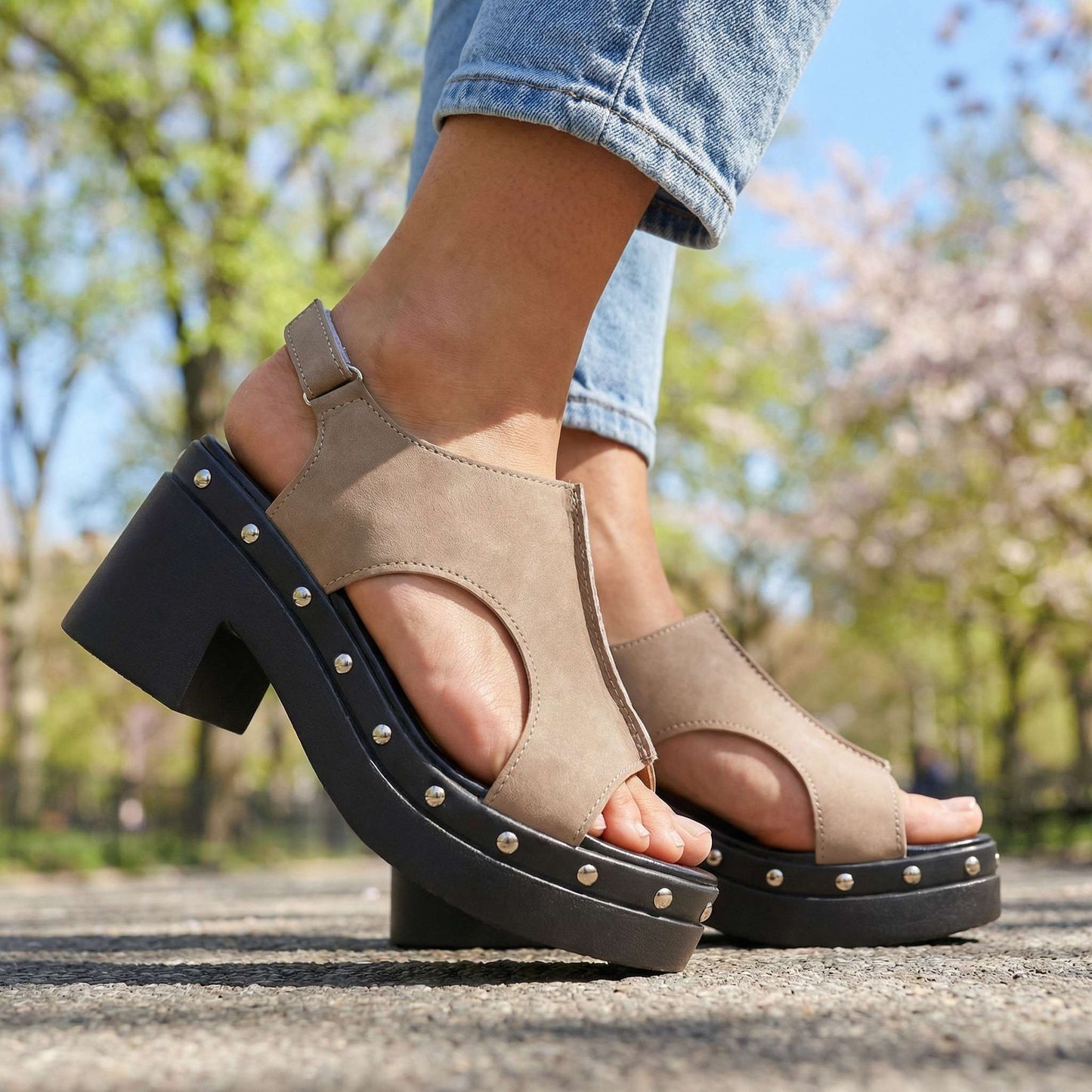 Women's Soft Suede Adjustable Block Heel Slides Corvine