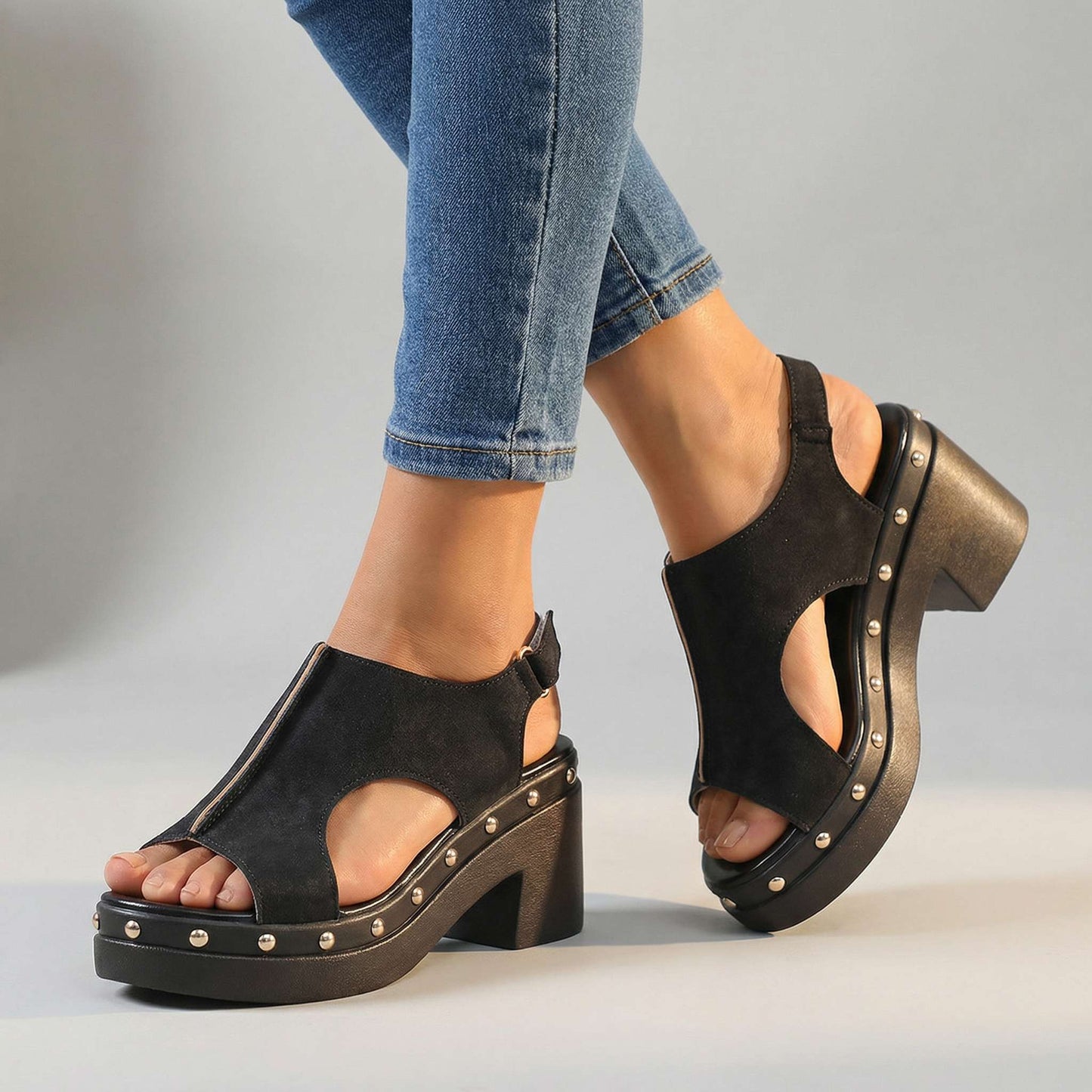 Women's Soft Suede Adjustable Block Heel Slides Corvine