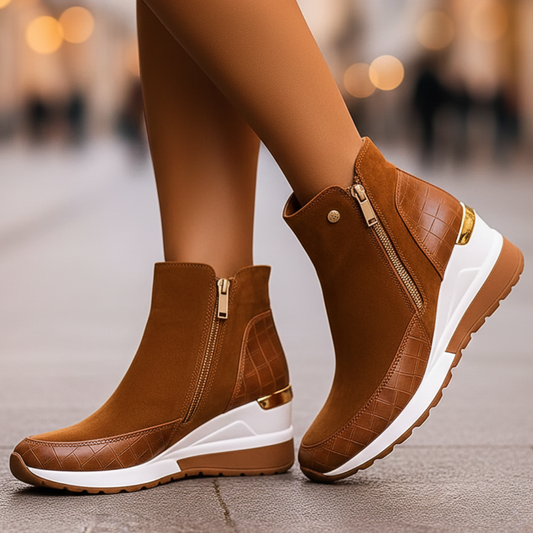 Women's Soft Suede Black Ankle Boots With Wedge Sole Corvine