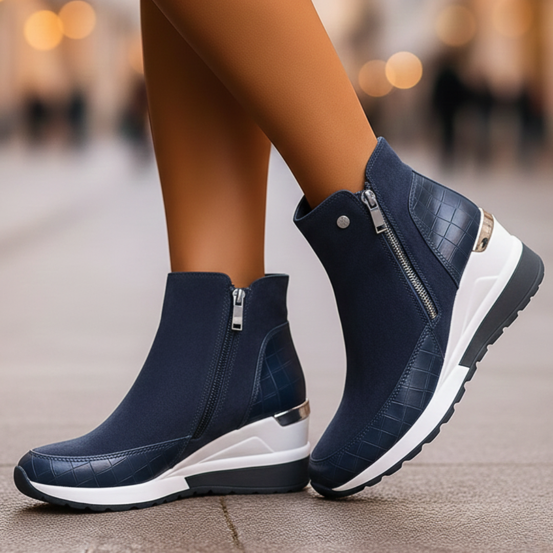 Women's Soft Suede Black Ankle Boots With Wedge Sole Corvine