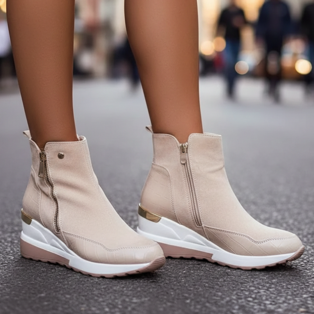 Women's Soft Suede Black Ankle Boots With Wedge Sole Corvine