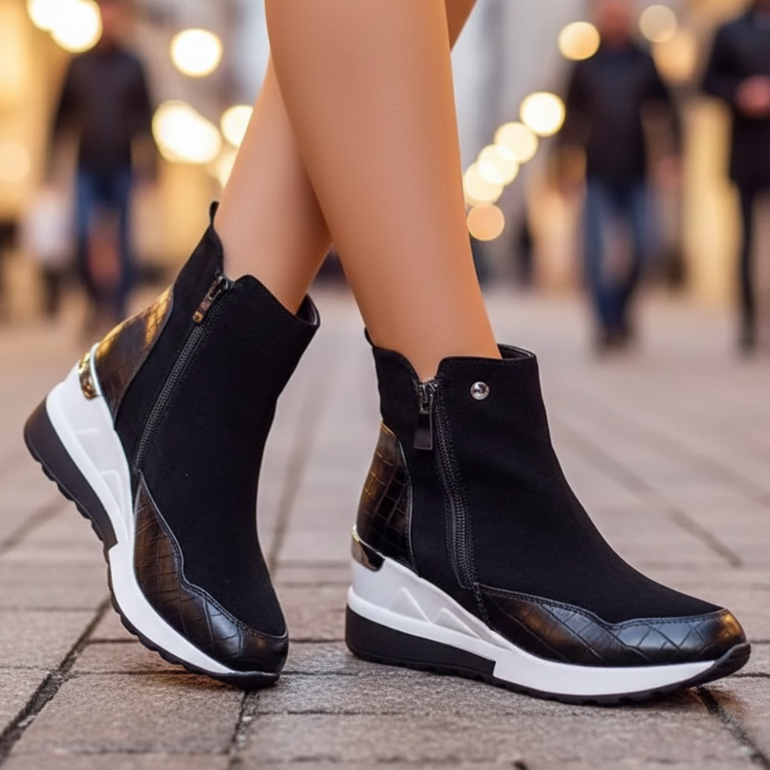 Women's Soft Suede Black Ankle Boots With Wedge Sole Corvine