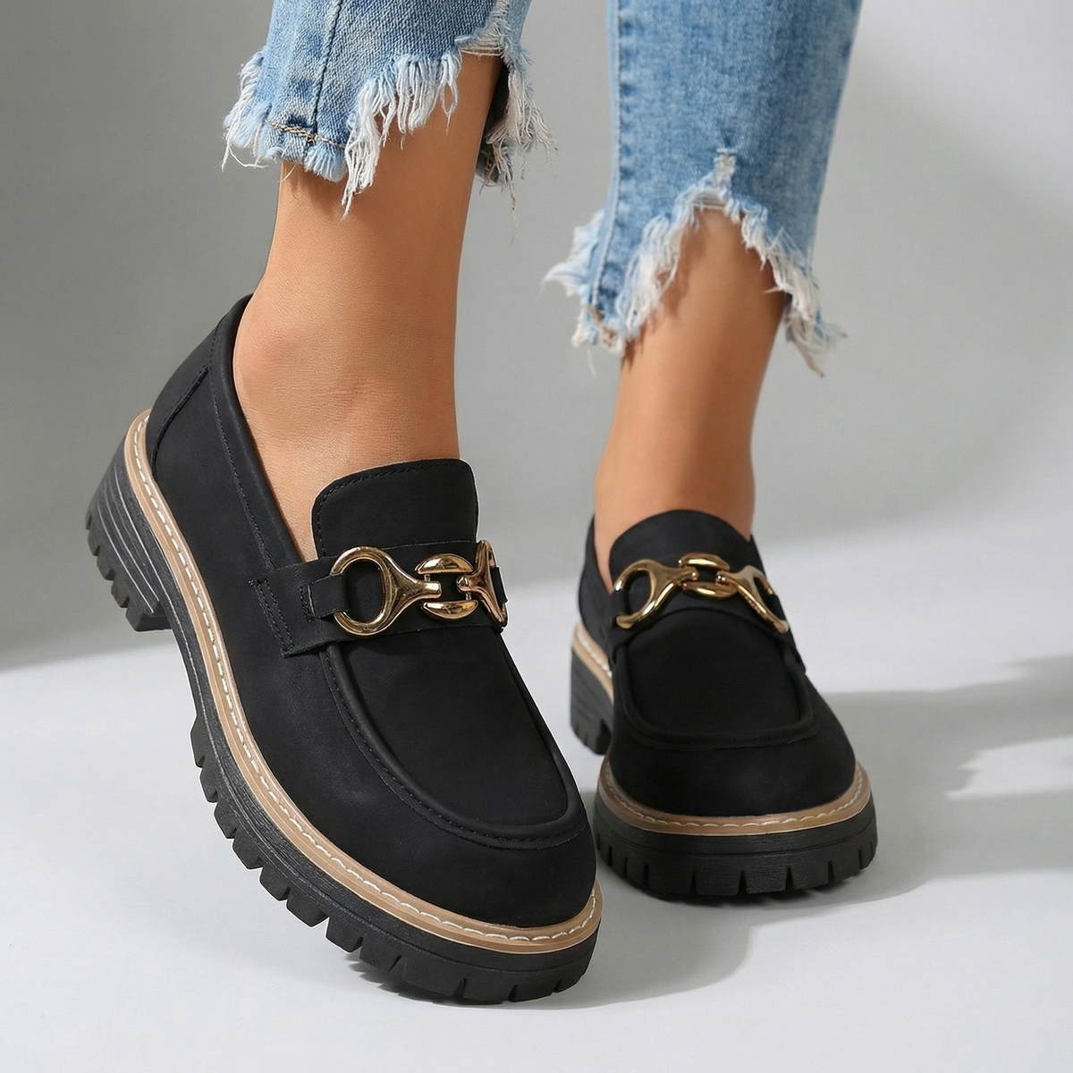 Women's Soft Suede Buckle Accent Loafers Corvine