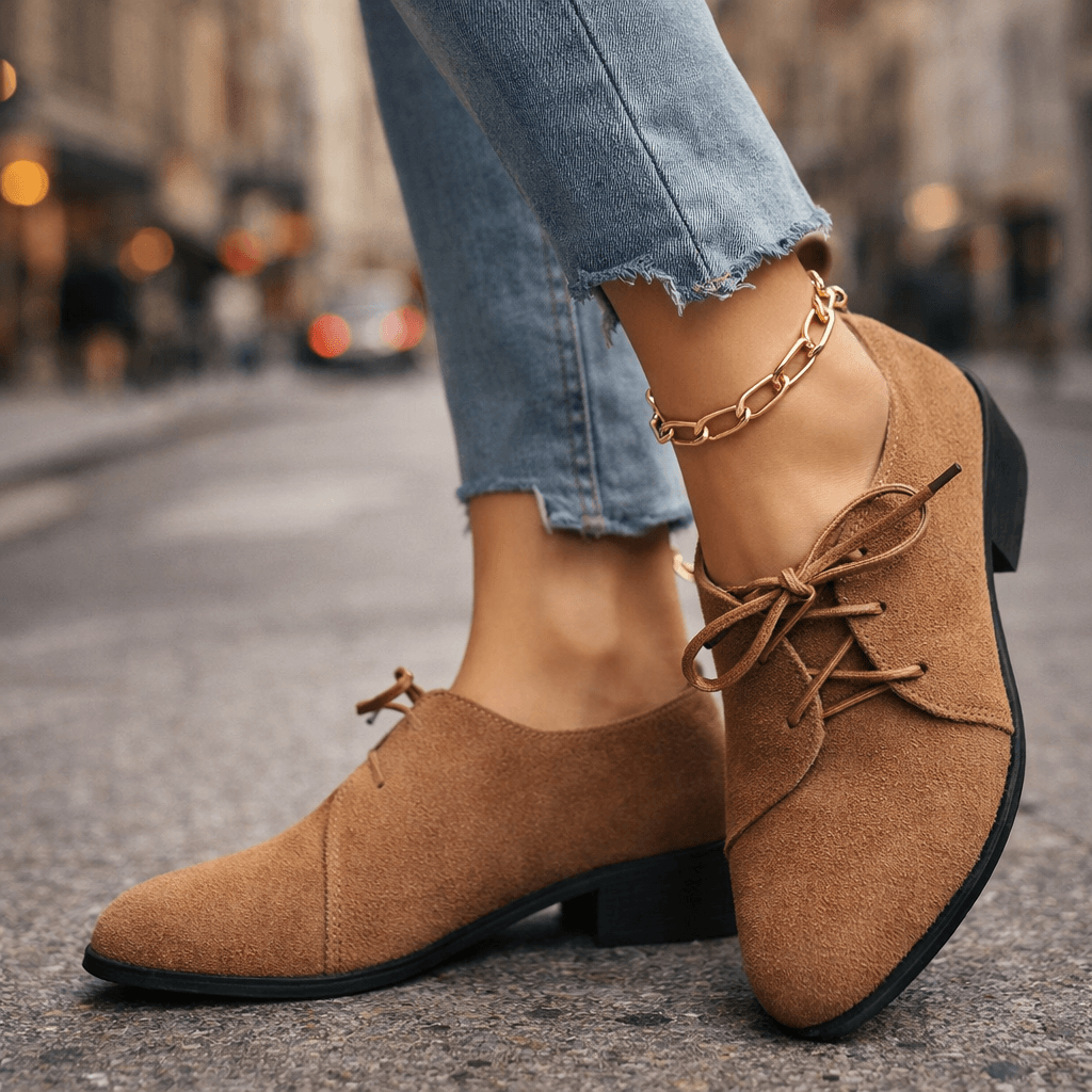 Women's Soft Suede Heels | Elegant Lace-Up Block Shoes | Comfortable Black Heels