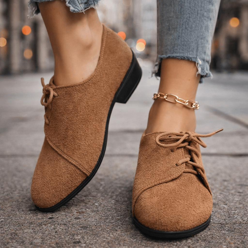 Women's Soft Suede Heels | Elegant Lace-Up Block Shoes | Comfortable Black Heels