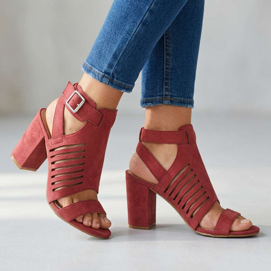Women's Soft Suede Open Design Block Heel Sandals Corvine