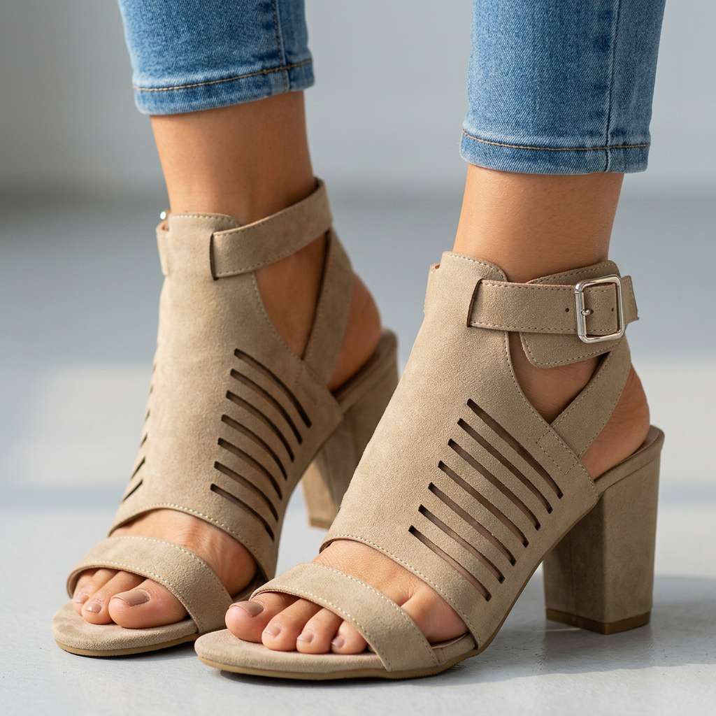 Women's Soft Suede Open Design Block Heel Sandals Corvine