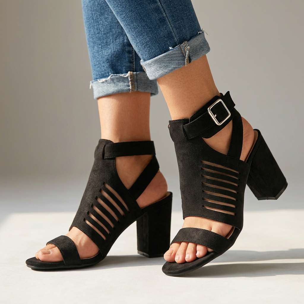 Women's Soft Suede Open Design Block Heel Sandals Corvine