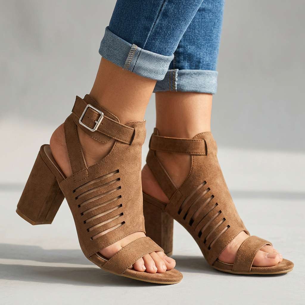 Women's Soft Suede Open Design Block Heel Sandals Corvine