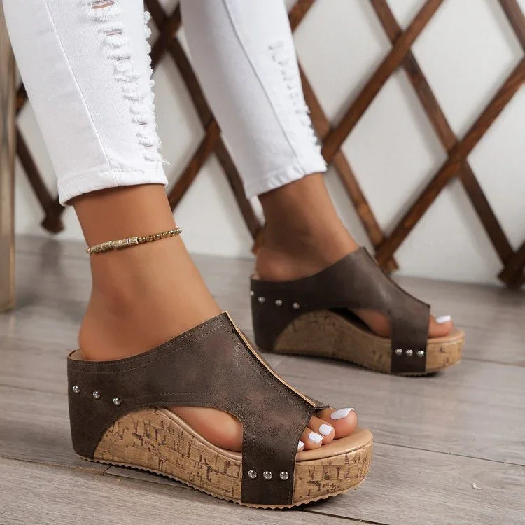 Women's Soft Synthetic Open-Toe Wedge Slides Corvine