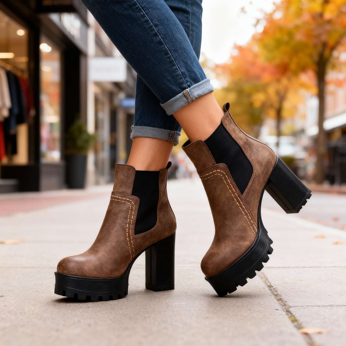 Women's Soft Textured Leather Block Heel Boots Corvine