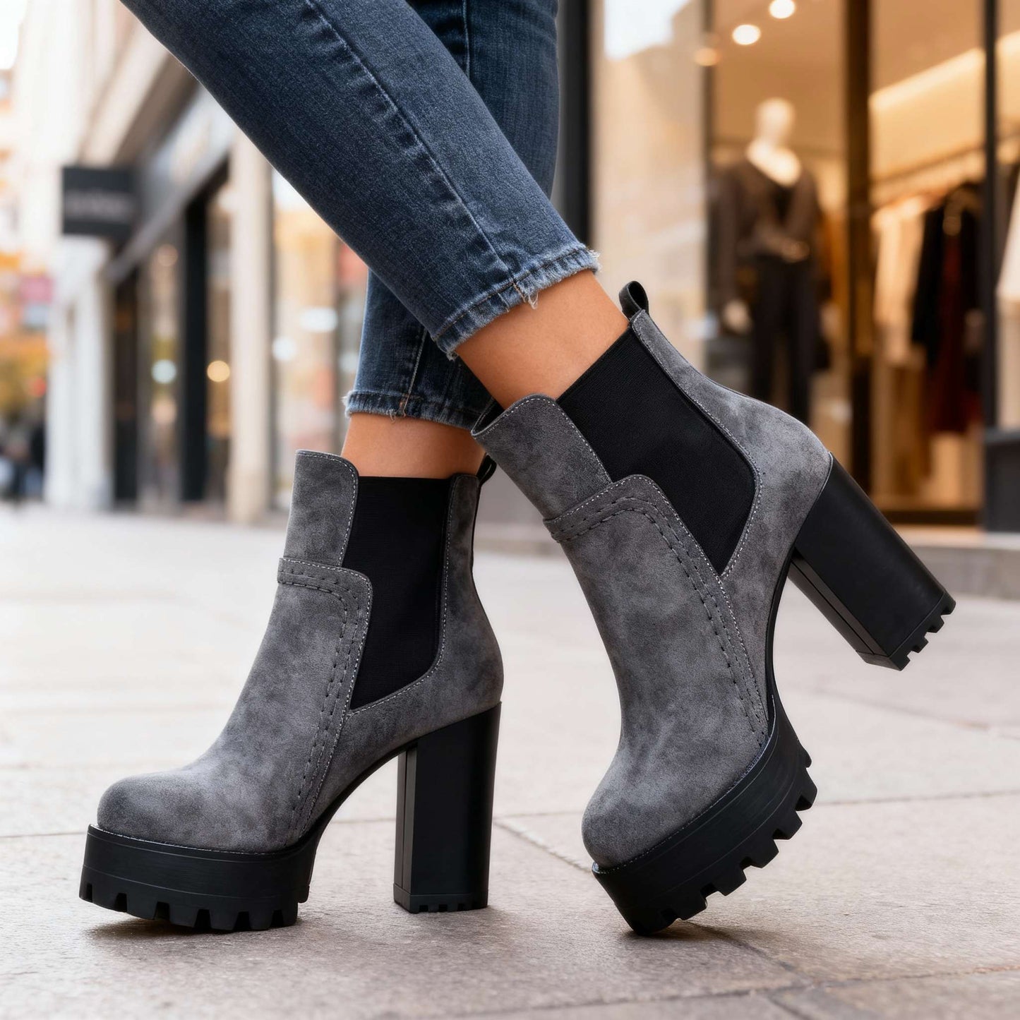 Women's Soft Textured Leather Block Heel Boots Corvine