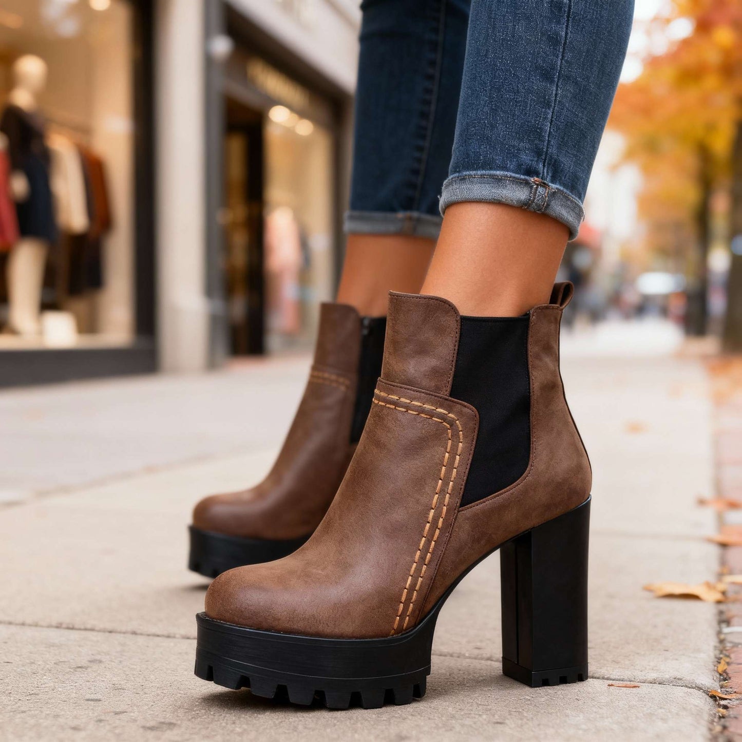 Women's Soft Textured Leather Block Heel Boots Corvine
