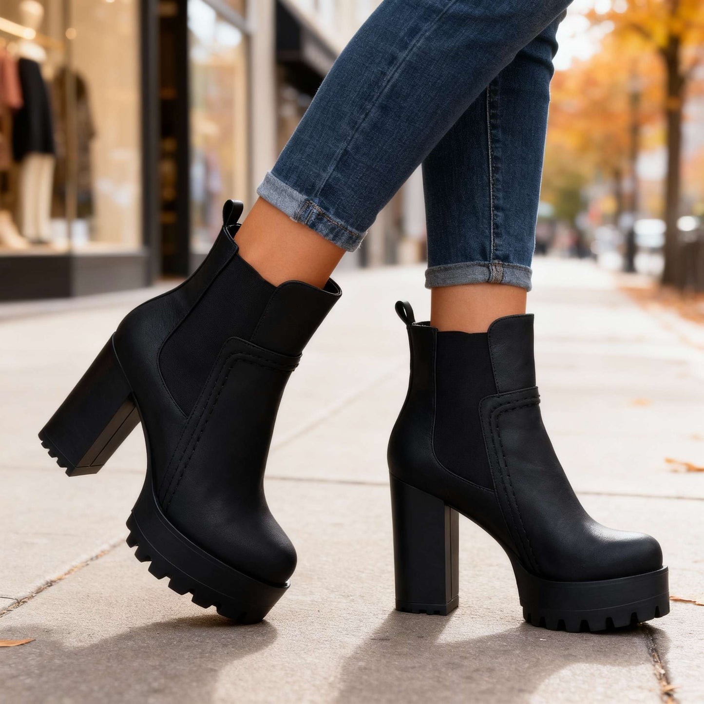 Women's Soft Textured Leather Block Heel Boots Corvine