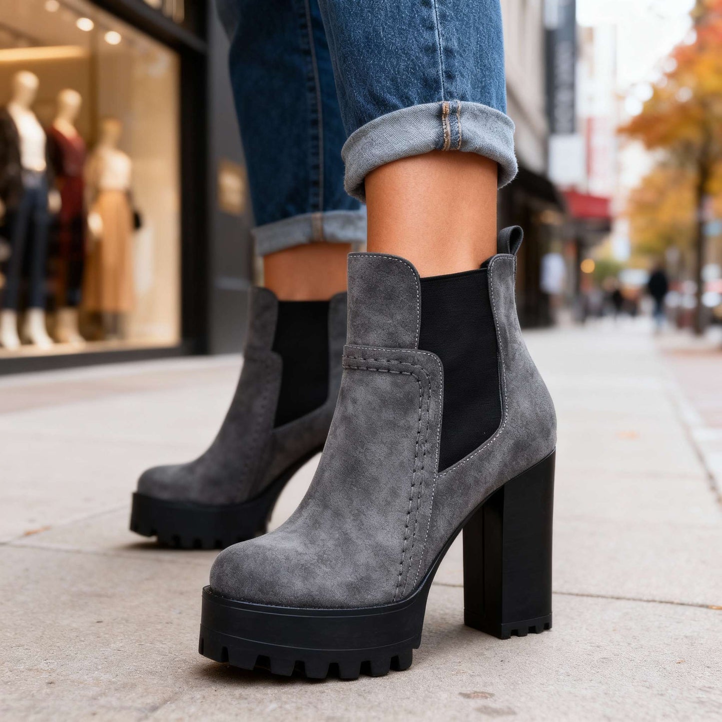 Women's Soft Textured Leather Block Heel Boots Corvine