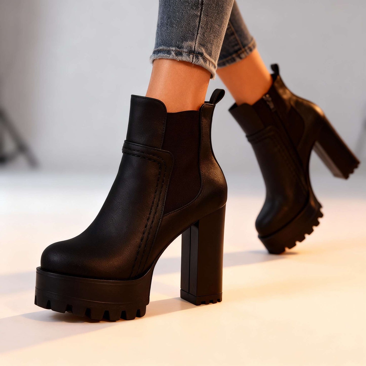 Women's Soft Textured Leather Block Heel Boots Corvine