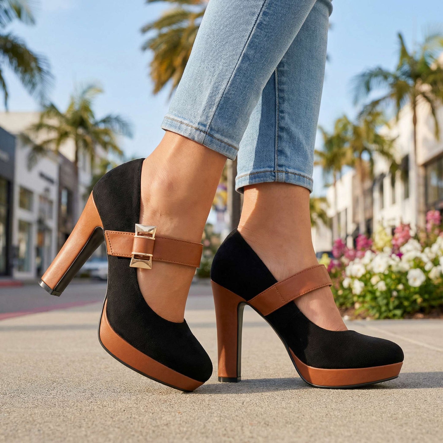 Women's Soft Velvet Block Heel Pumps Corvine