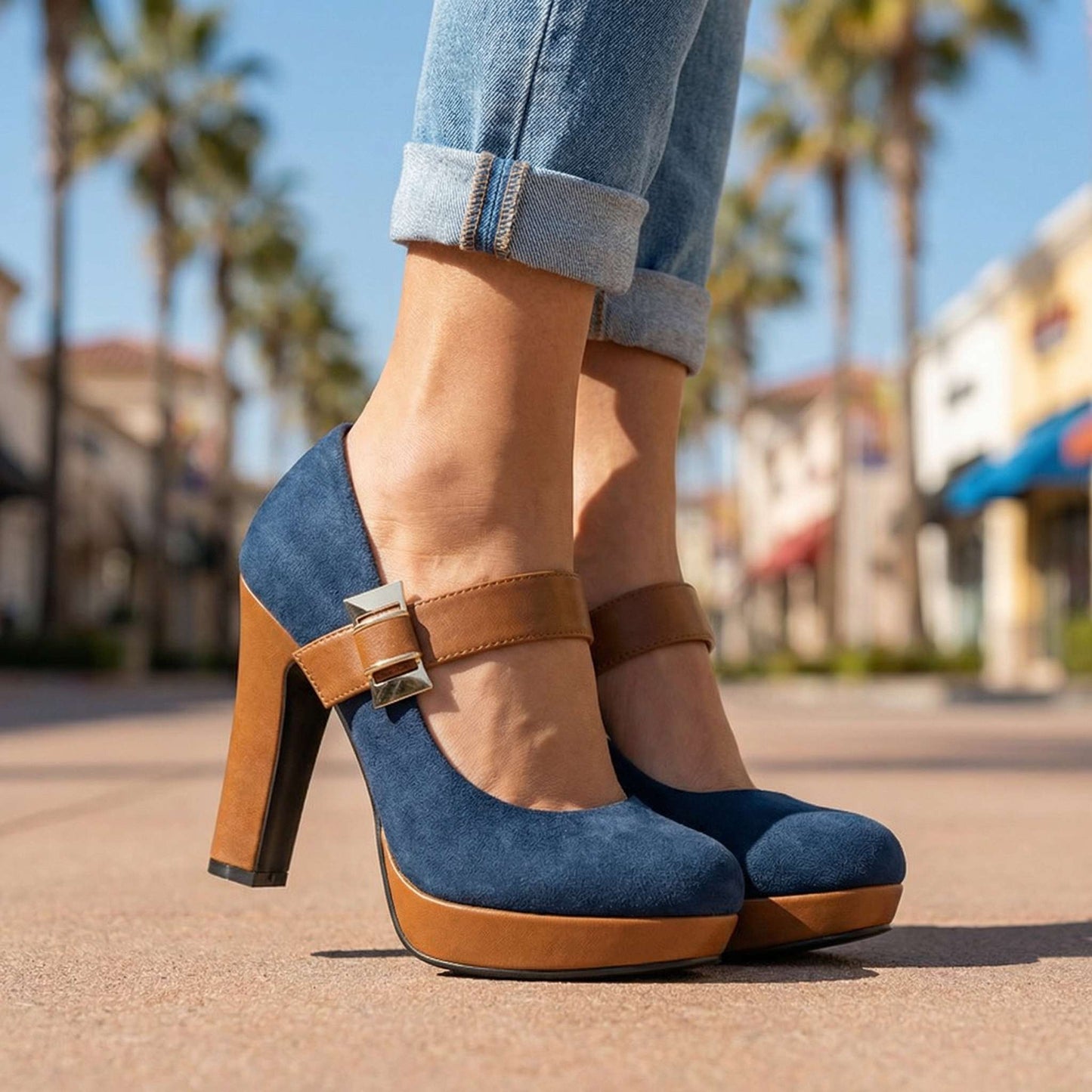 Women's Soft Velvet Block Heel Pumps Corvine