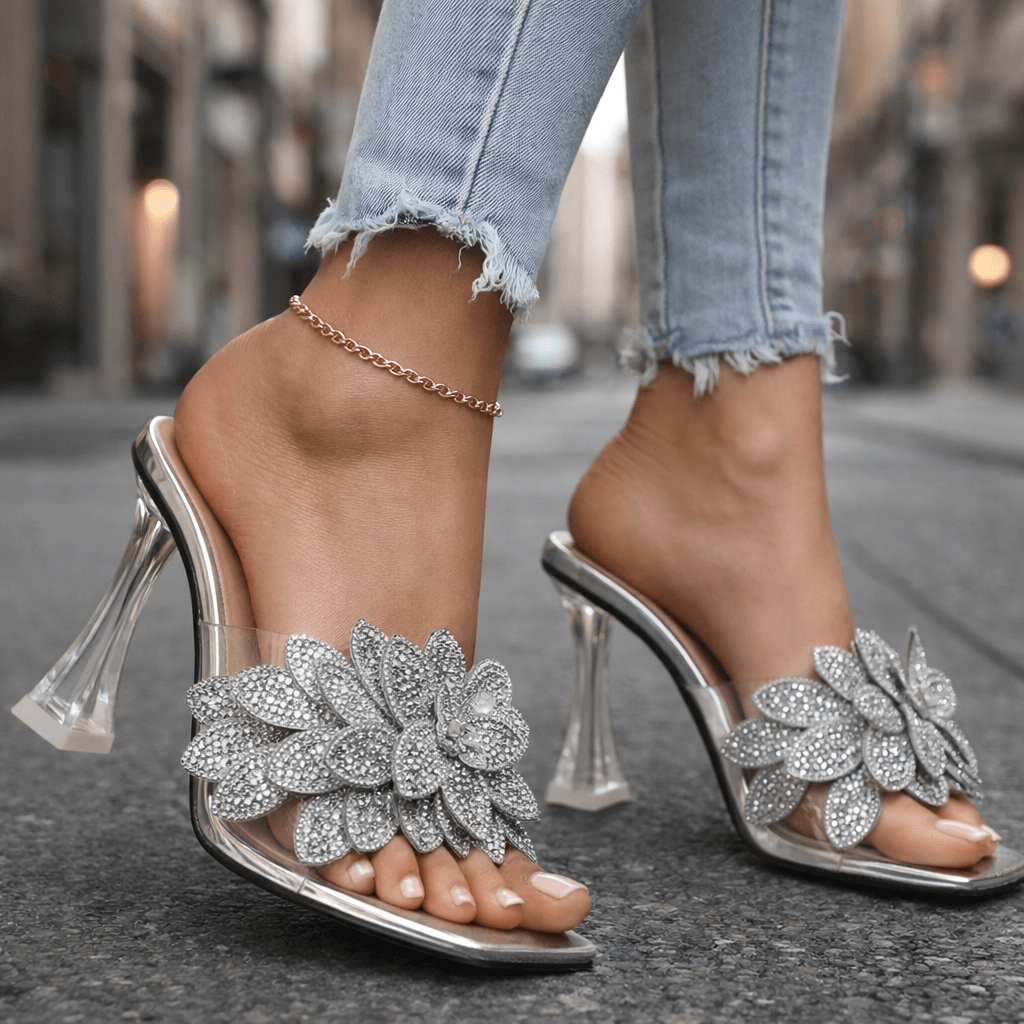 Women's Sparkling Floral Open-Toe Heels Corvine