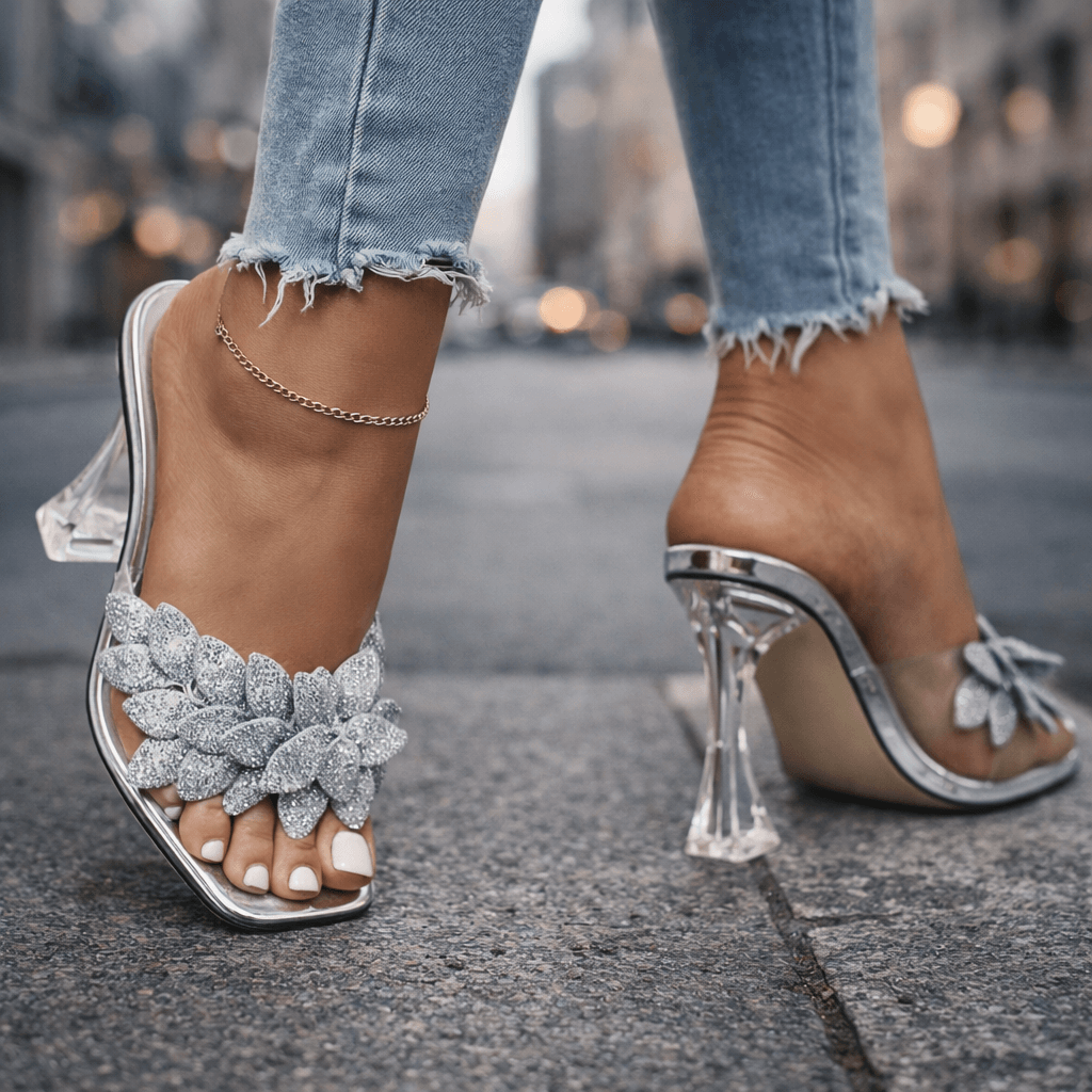 Women's Sparkling Floral Open-Toe Heels Corvine