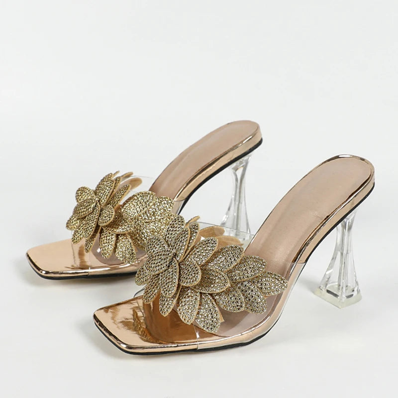 Women's Sparkling Floral Open-Toe Heels Corvine