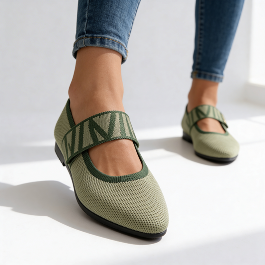Women's Stretch-Knit Pointed Toe Black Flats Corvine