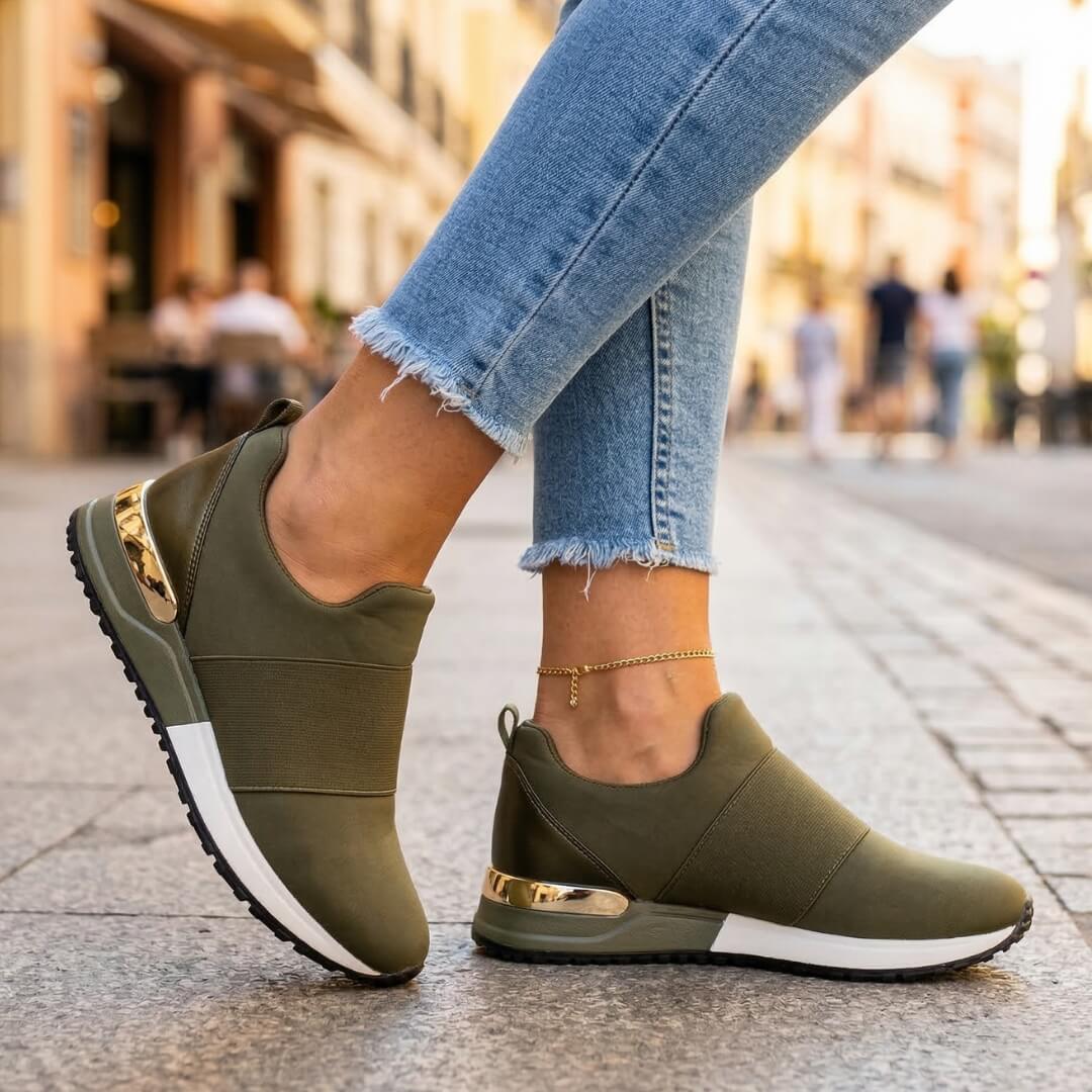 Women's Stretchy Slip-On Sneakers | Stylish Metallic Trim Comfortable Footwear