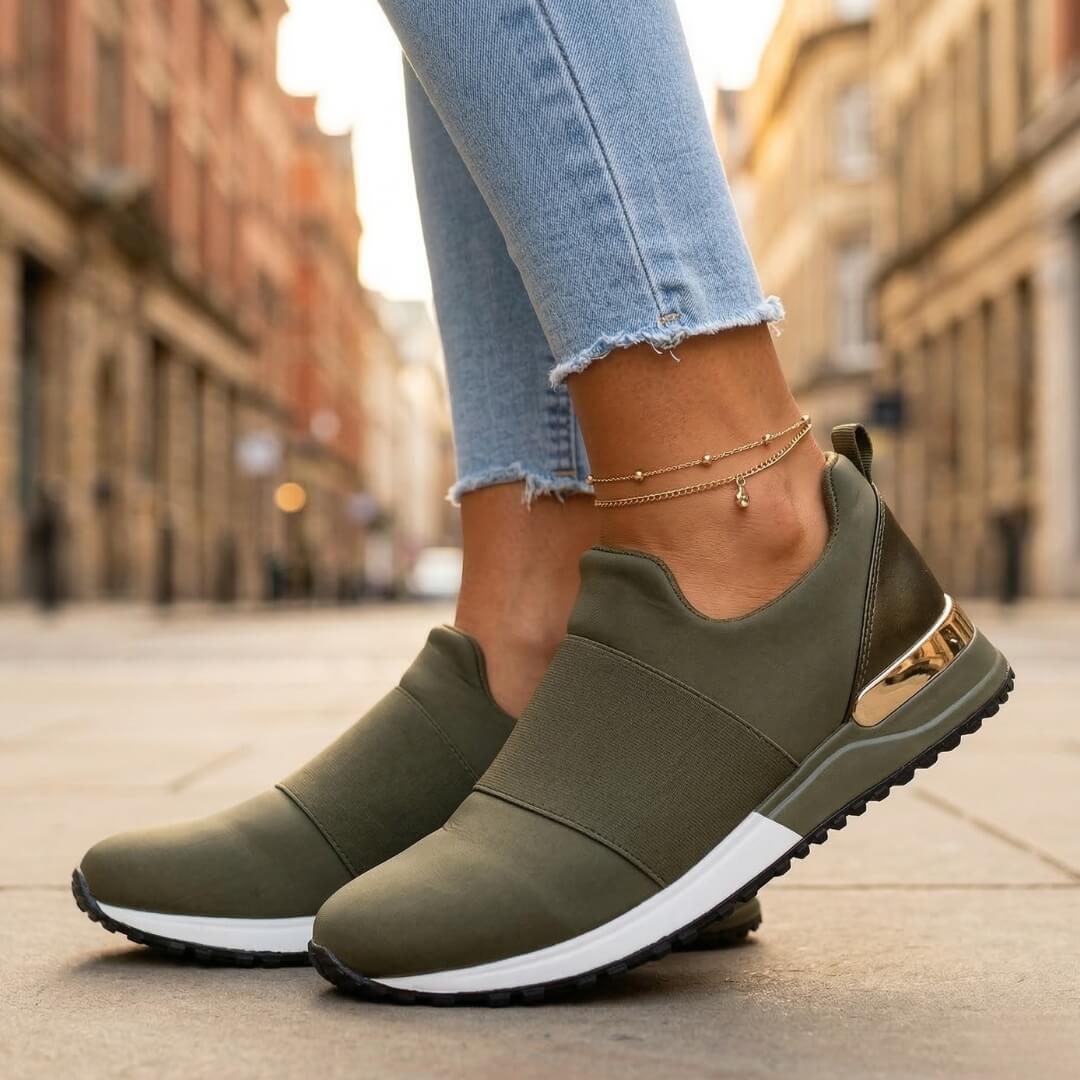 Women's Stretchy Slip-On Sneakers | Stylish Metallic Trim Comfortable Footwear