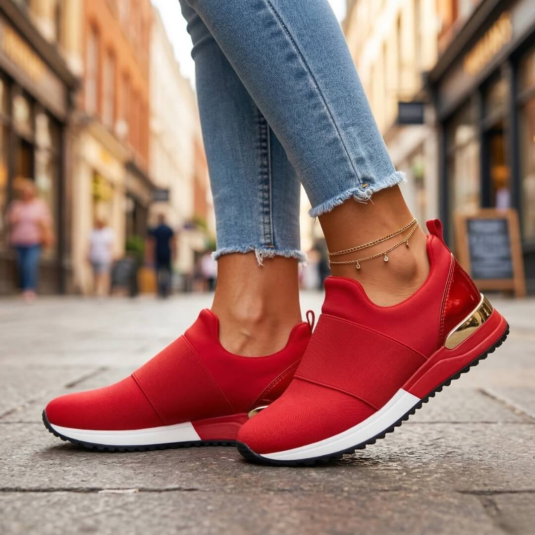 Women's Stretchy Slip-On Sneakers | Stylish Metallic Trim Comfortable Footwear