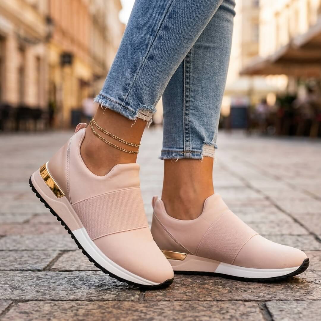 Women's Stretchy Slip-On Sneakers | Stylish Metallic Trim Comfortable Footwear